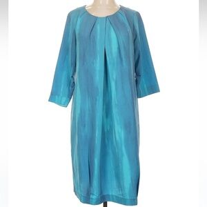Simply Vera VERA WANG Watercolor Blue Teal Ombre Tie Dye Midi Dress Size 12 L